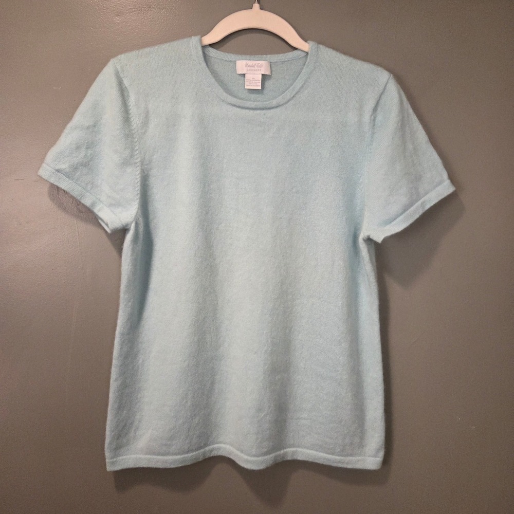 Vintage Marshall Fields Women's 100% Cashmere Short Sleeve Sweater Size XL Blue